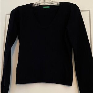 United Colors Of Benetton Navy Wool V-Neck Sweater